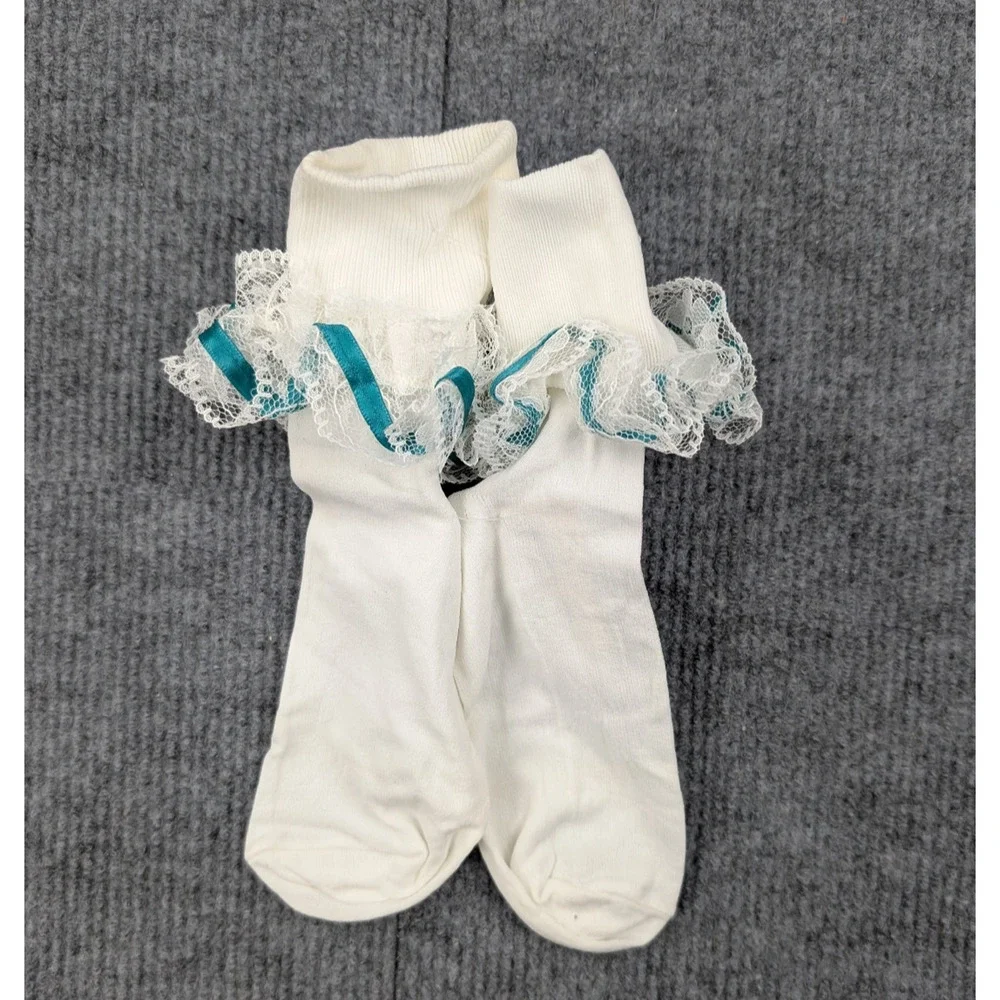 Vintage Lace Ruffle Socks Womens 9-11 Nylon Coquette White Chruch Girly Y2K 90s
